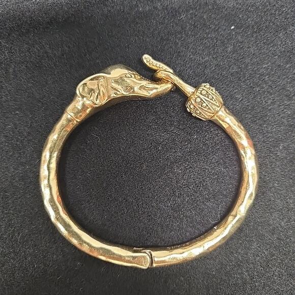 Lucky Brand Hobo Ethnic Cuff Bracelet Gold Tone Elephant Head Hinged - Picture 1 of 9